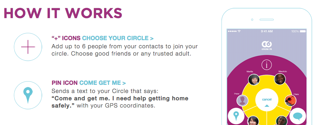 Circle of 6 personal college safety app