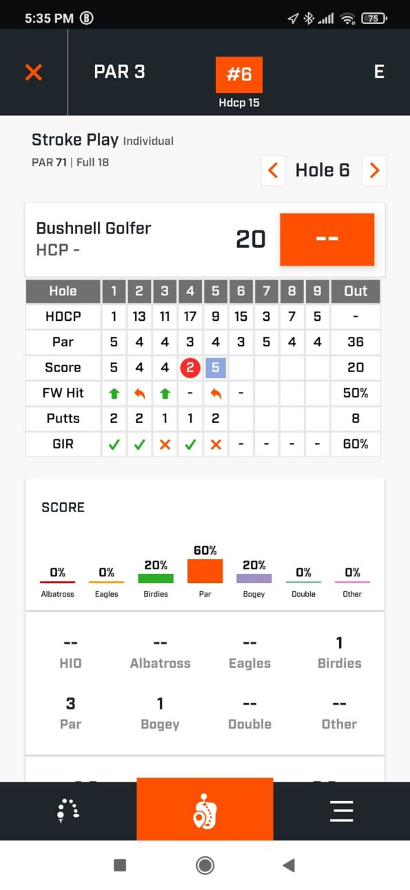 The scorecard in the Bushnell app
