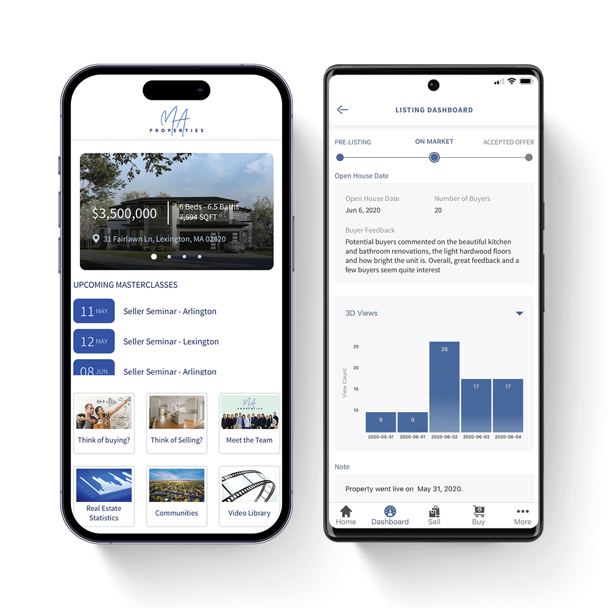 React Native iOS + Android The MA Properties app on iOS & Android