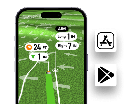 Flutter Cross Platform Development Golf app shown on an iPhone 14